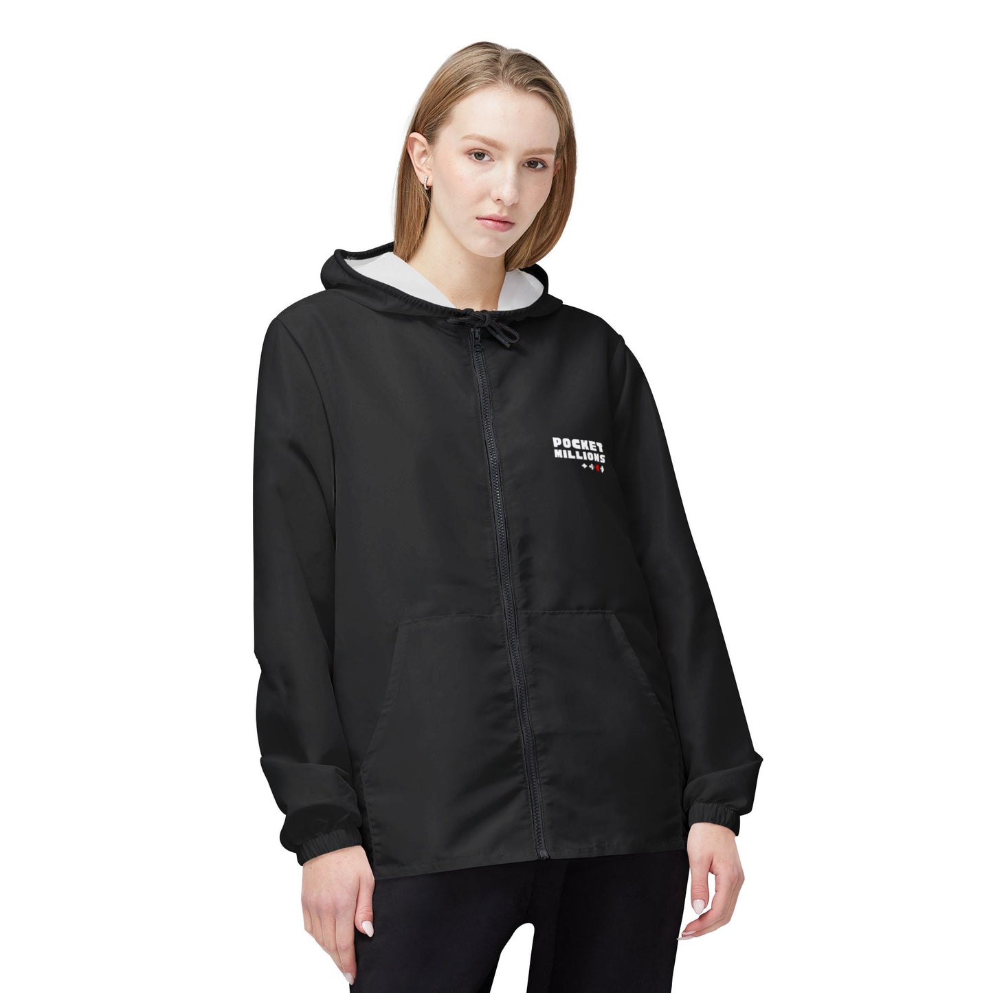 Black Windbreaker Jacket Pocket Millions Monogram Female Model Front