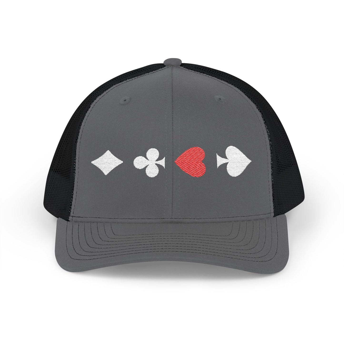 Charcoal on black Trucker cap Embroided Card suits