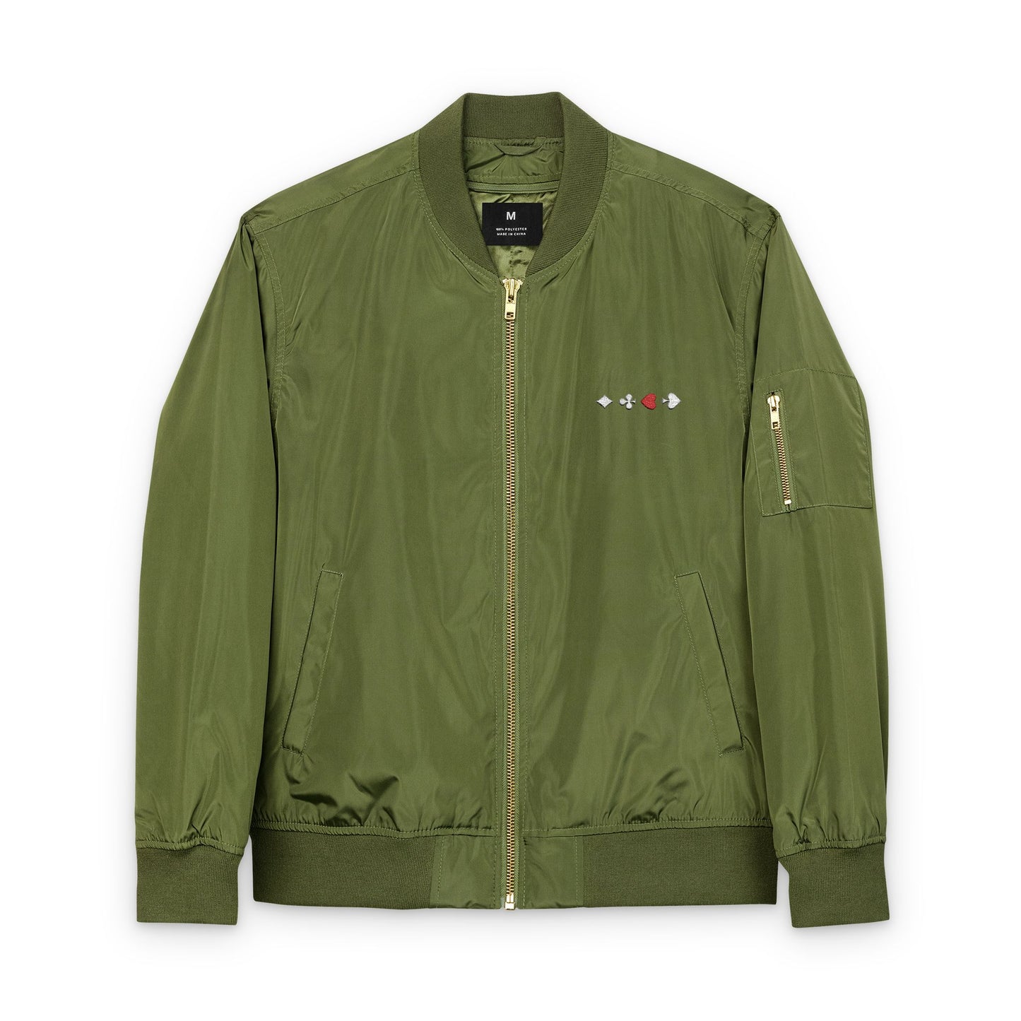 Navy Green Bomber Jacket EMBROIDERED Card Suits Front