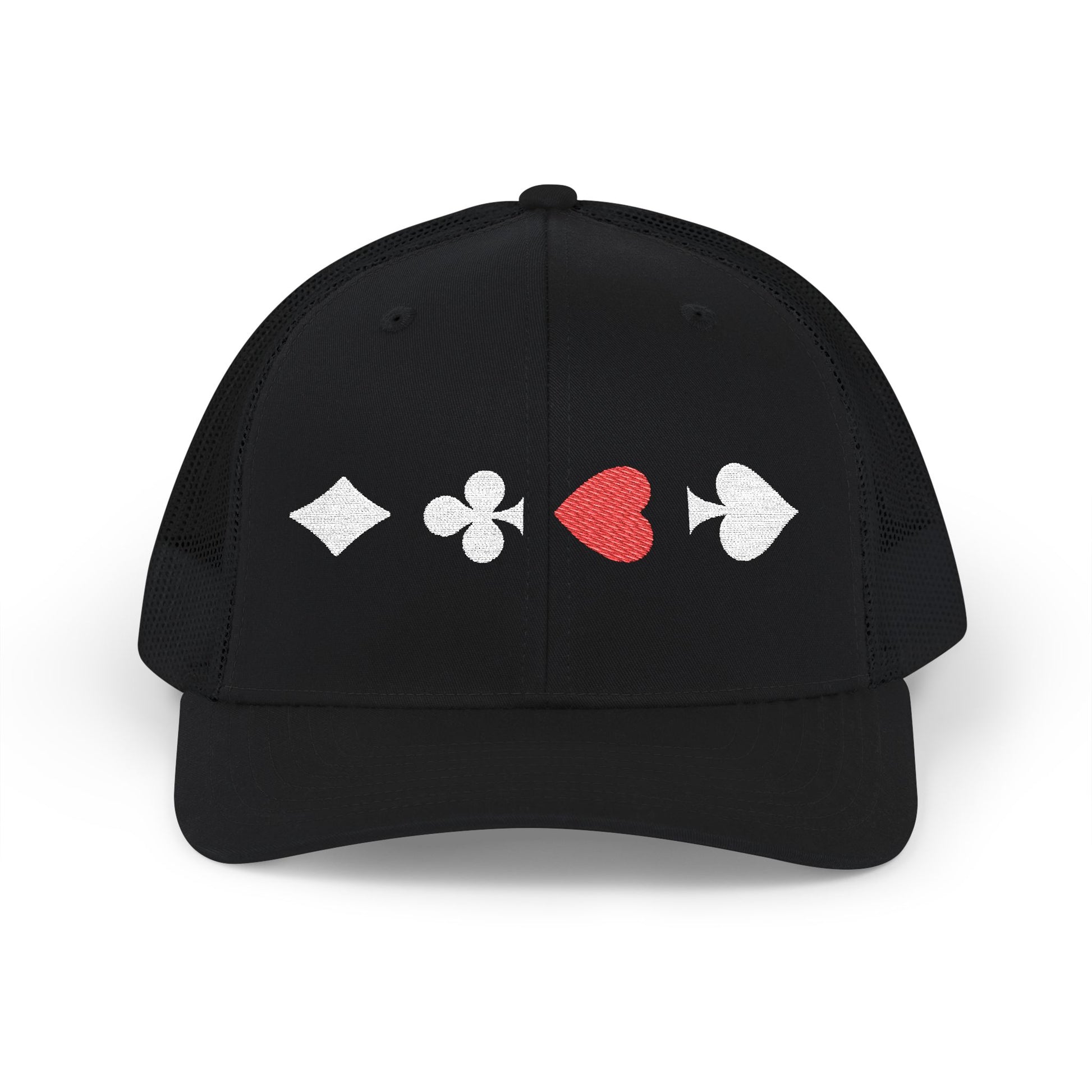 Black on black Trucker cap Embroided Card suits