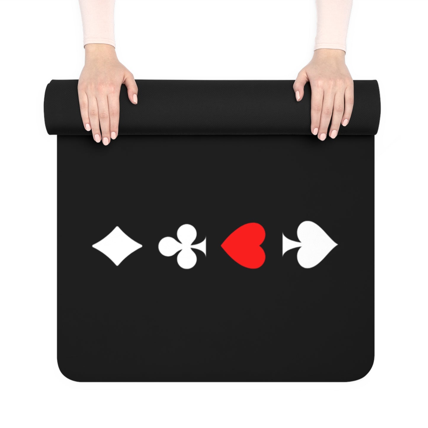 Chips Don't Lie Black Yoga Mat With Card Suits Folded