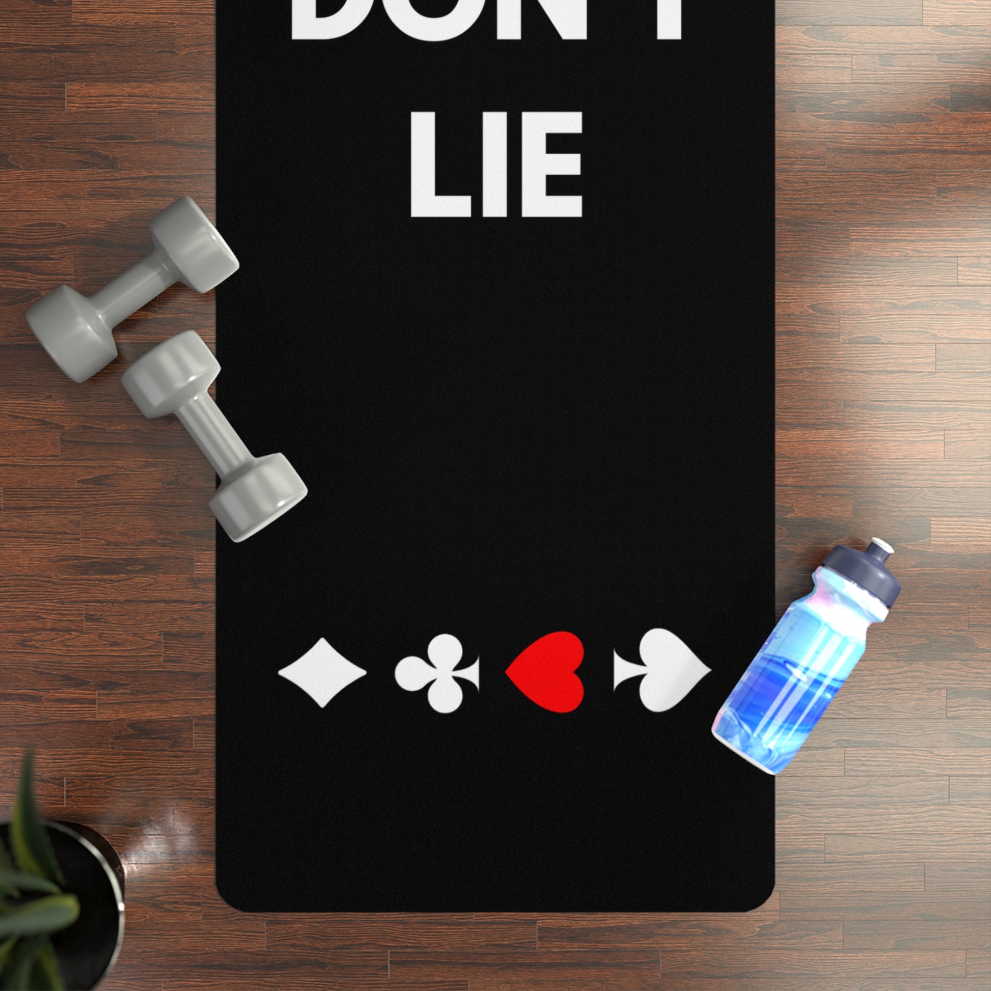 Chips Don't Lie Black Yoga Mat With Card Suits in session