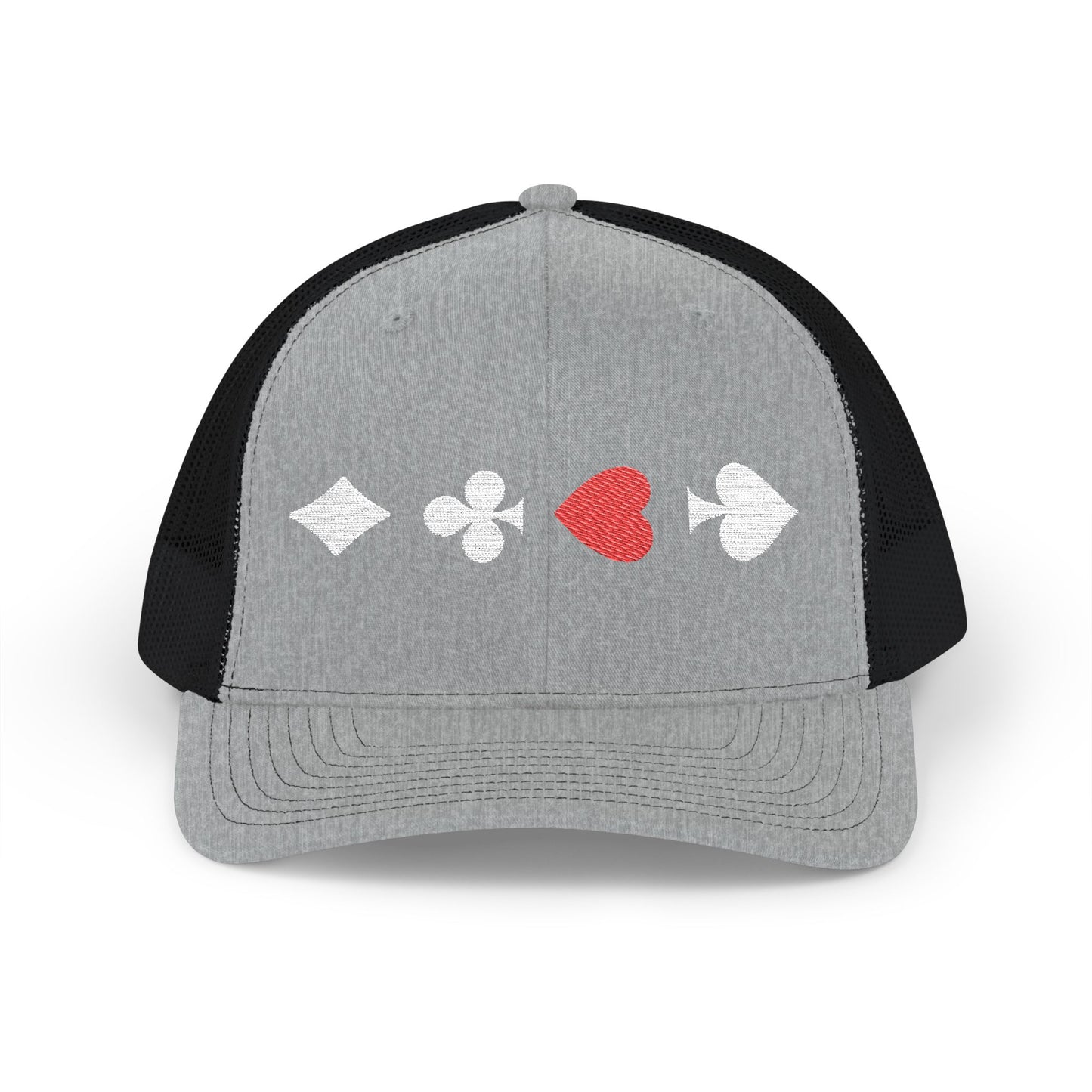 Grey on black Trucker cap Embroided Card suits