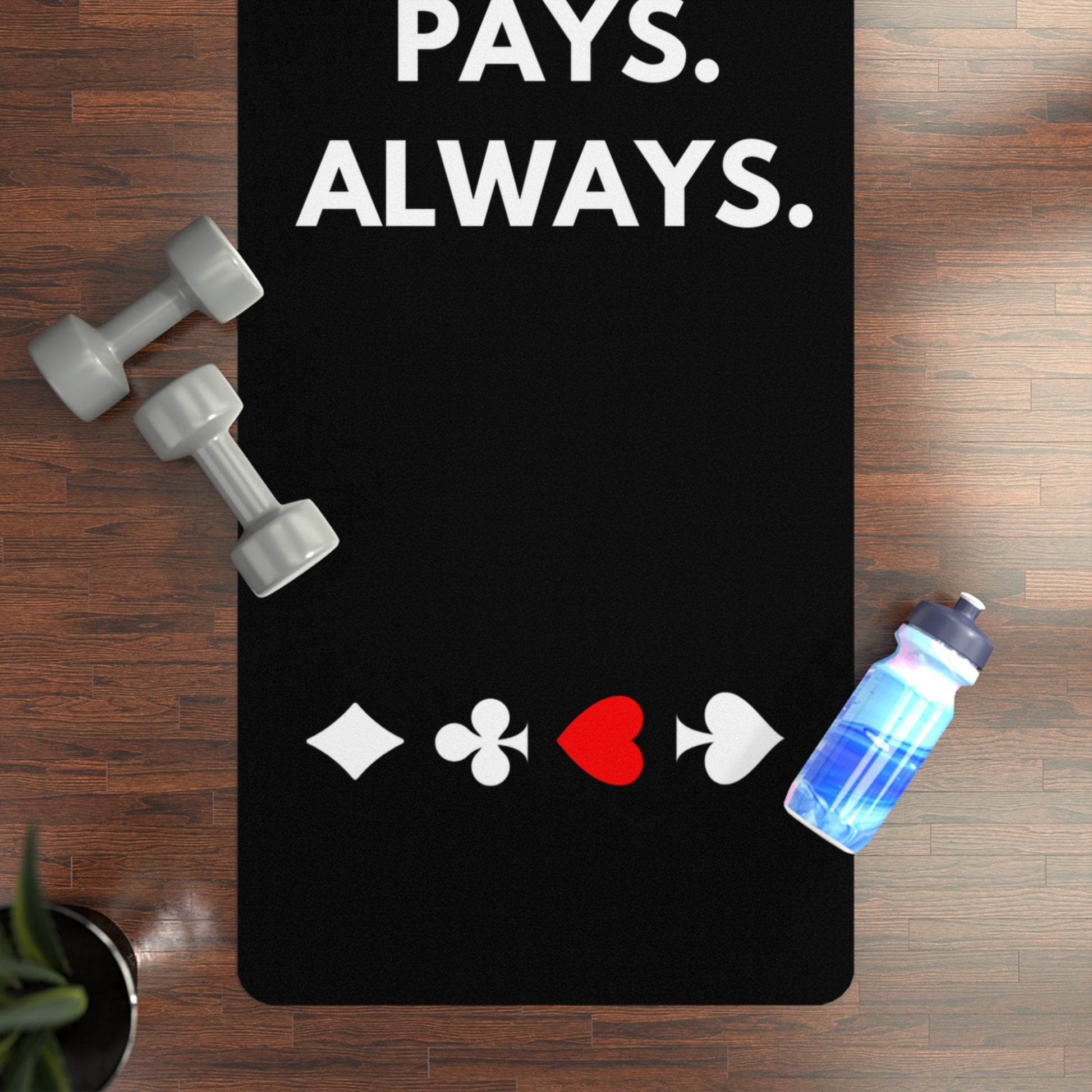 Grind Pays Always Black Yoga Mat With Card Suits In Session
