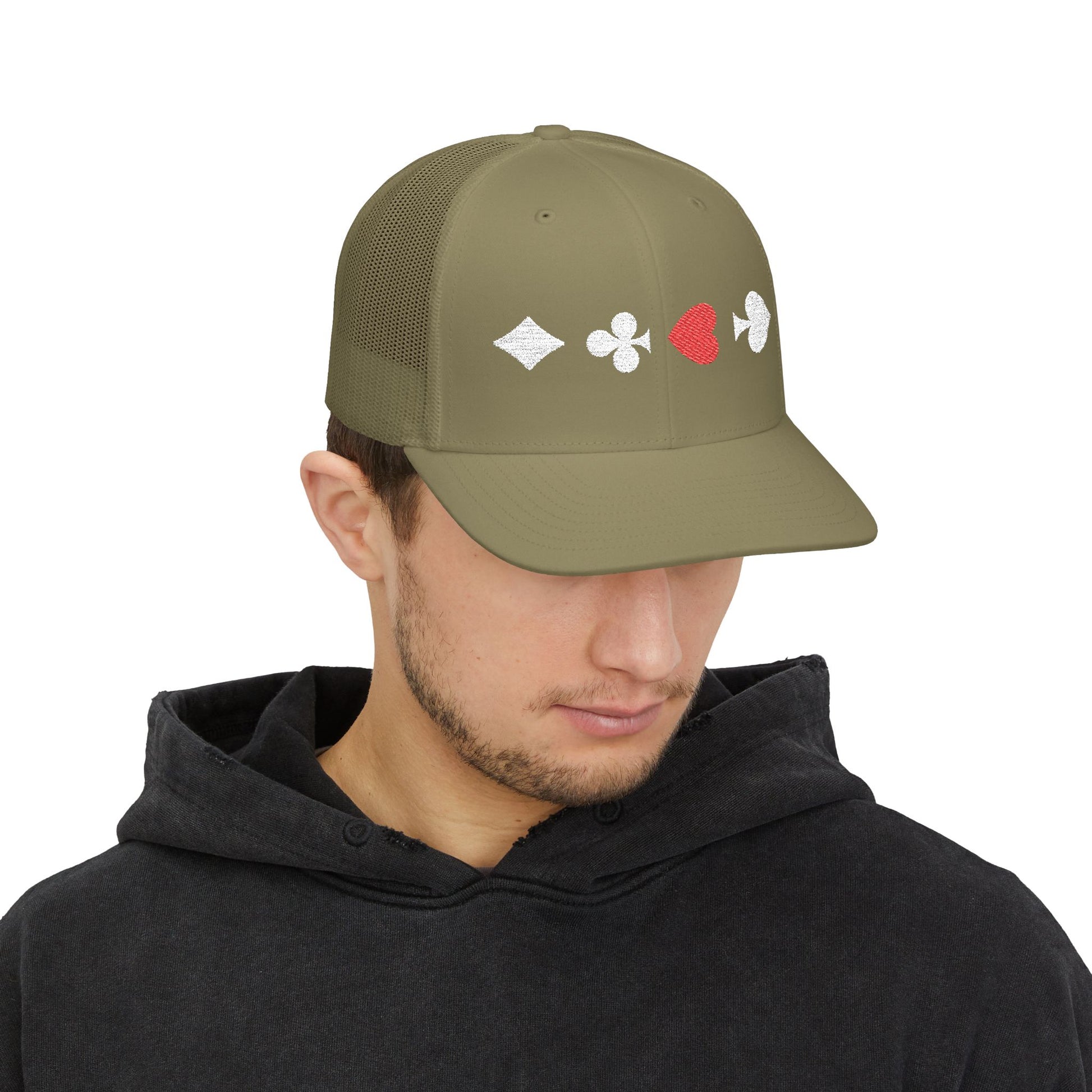 Khaki Trucker cap Embroided Card suits Male Mode