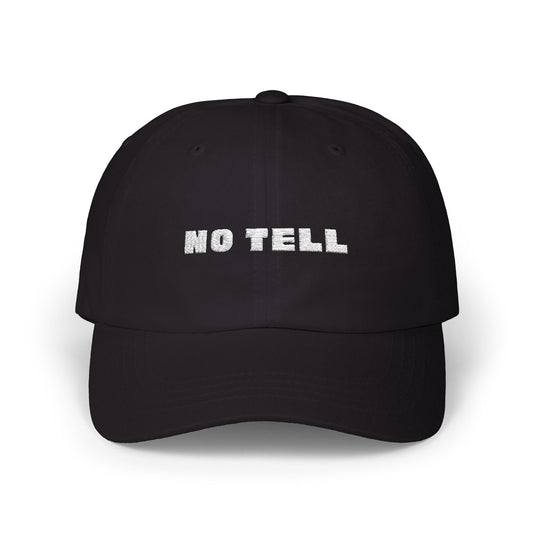 NO TELL Casual Black Baseball Hat Front