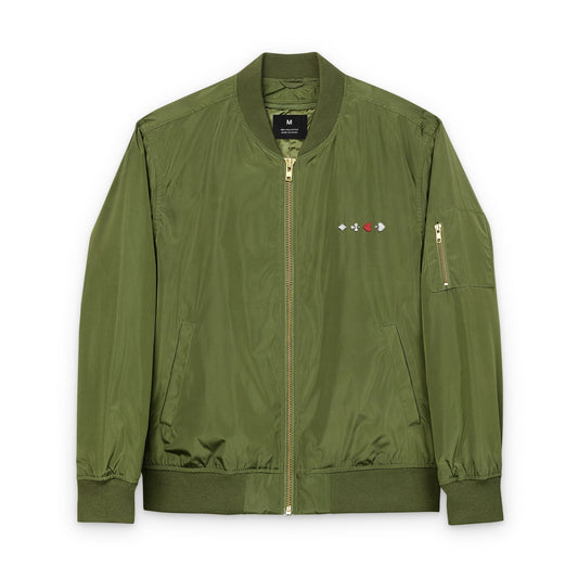 Navy Green Bomber Jacket EMBROIDERED Card Suits Front