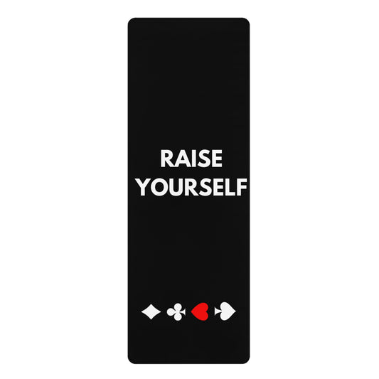 Raise Yourself Black Yoga Mat With Card Suits 