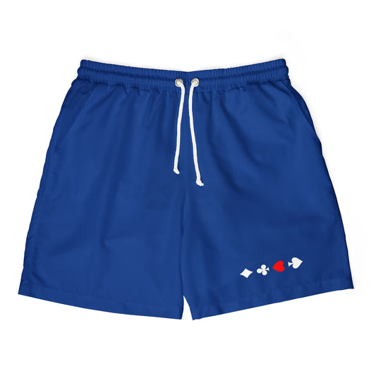 Swim Trunks Blue With Card Suits Front 