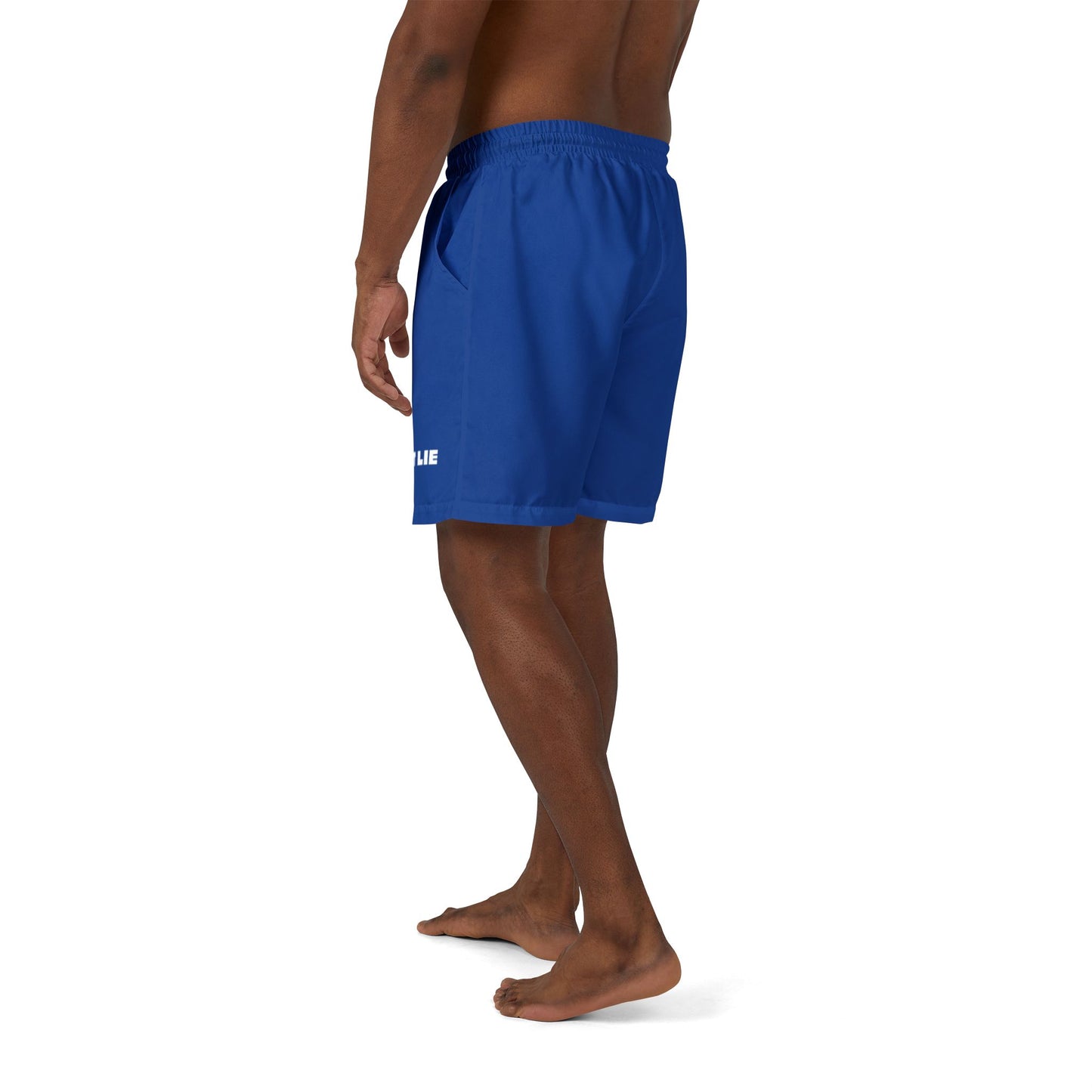 Swim Trunks Chips Don't Lie Blue With Card Suits Front Male Model Side View
